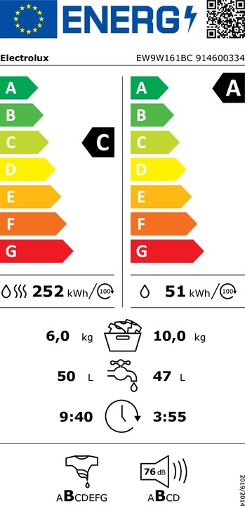 Energy Label Electrolux EW9W161BC ELX (6 kg, Left)