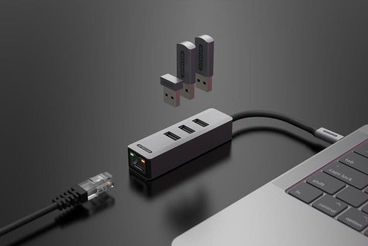 Produktbild Sitecom AD-1008 USB-C zu Ether +3x USB Hub (USB-C, 4 Ports)