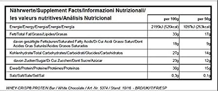 Nährwerte und Zutaten All Stars Whey Crisp Protein Bar (Weisse Schokolade, 1 Stk., 50 g)