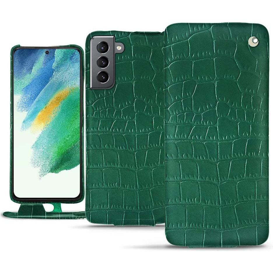 Noreve Lederschutzhülle vertikal (Samsung Galaxy S21 FE), Smartphone Hülle, Grün