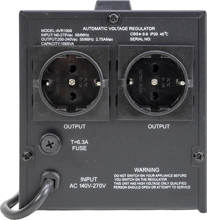 Image du produit PNI Stabilisateur de tension avec relais AVR M1000VA, 2,7A, 600W, 1000VA (1000 VA, 600 W, ASI line-interactive)