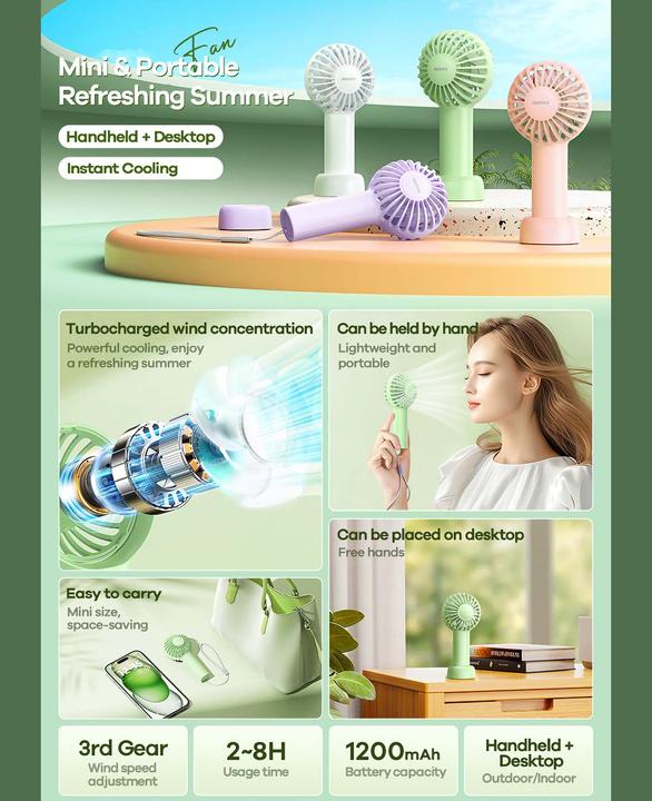 Produktbild Remax Mini Handventilator inkl. Ständer, 3 Stufen, Weiss