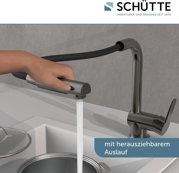 Actual product image Schütte Kitchen tap LONDON sink mixer tap Graphite matt Extendable Swivelling 79720