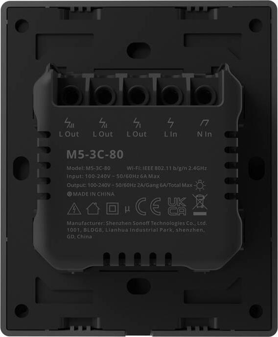 Produktbild Sonoff Smart 3-Channel Wi-Fi Wall Switch Black (M5-3C-80)