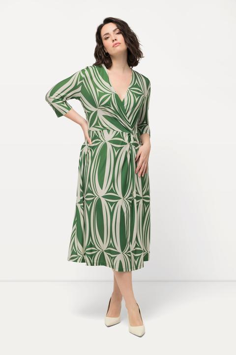 Produktbild Ulla Popken Midikleid, grafischer Druck, V-Ausschnitt, 3/4-Arm (62)