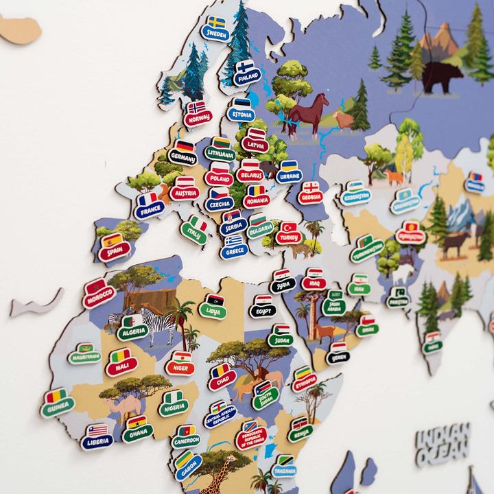 Produktbild Enjoy The Wood 2D Kinder Weltkarte aus Holz - Wanddekoration (150 x 90 cm)
