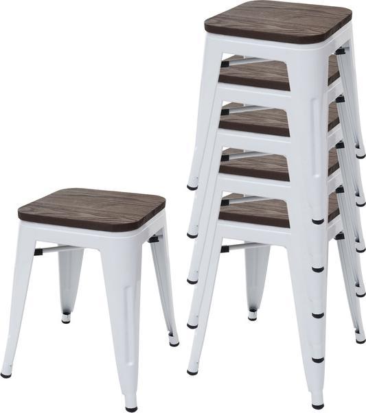 Swisshandel24 6x tabouret HWC-A73 avec assise en bois, tabouret métallique, métal design industriel empilable w