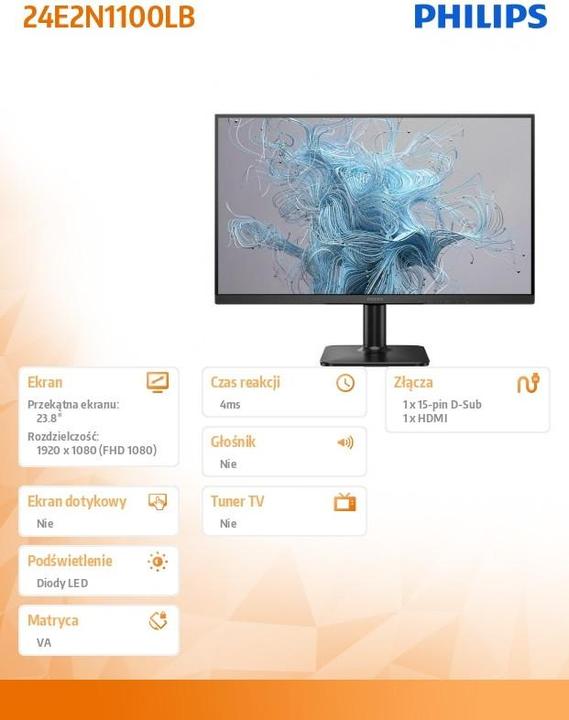 Produktbild Philips MMD 24E2N1100LB/00 VA Monitor,,, D-Sub, HDMI 1.4 (1920 x 1080 Pixel, 23.80")