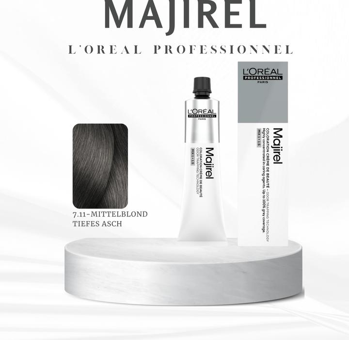 Produktbild L'Oréal Professionnel L'Oréal Majirel 7,11 Mittelblond Tiefes Asch 60 ml (7,11 Mittelblond Tiefes Asch)