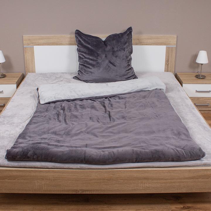 Produktbild Mojawo 2tg Cashmere Touch Wende-Bettwäsche Uni Grau/Anthrazit (Bettwäsche Set, 135 x 200 cm)