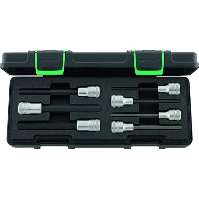 Stahlwille, Steckschlüssel + Stecknuss, Satz 6-kant-Schraubendreher-Einsätze 1/2 Zoll-Vierkant 7-teilig, lang (9 mm, 7 m...