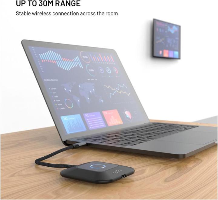 Actual product image Fixed - Wireless HDMI Extender AirLink (FIXA-AL-BK) - Plug&Play, 1080p Full HD, USB-C PD100W - Black (HDMI, 7.30 cm)