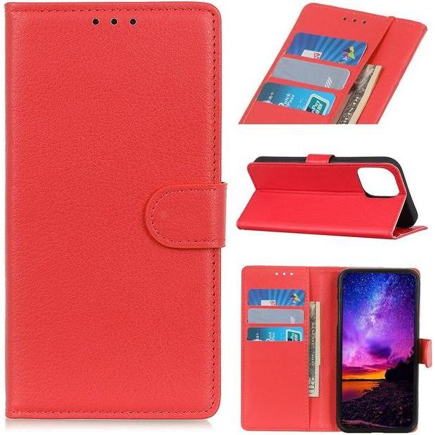 Thumbnail - MU Classic Litchi Leder Bookcover Series (Xiaomi Mi 11i), Smartphone Hülle, Rot