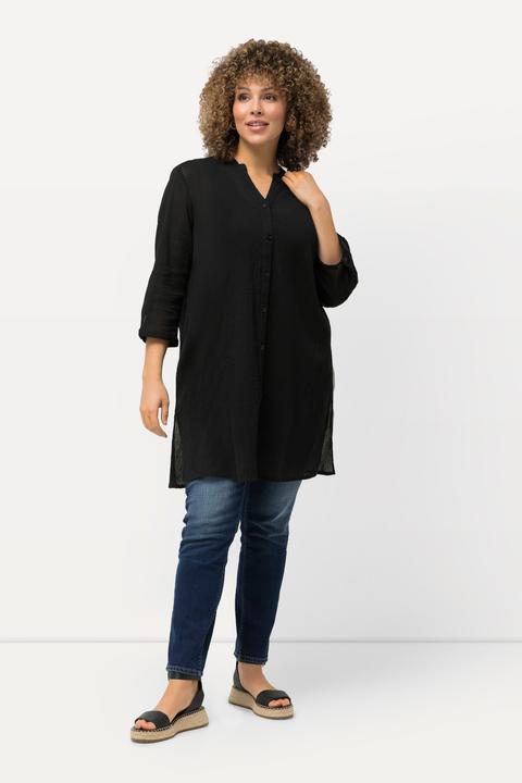 Produktbild Ulla Popken Longbluse, Krepp, Stehkragen, V-Ausschnitt, 3/4-Arm (46, 48)