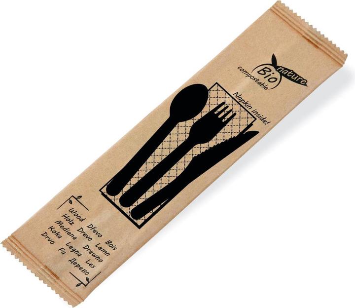 Produktbild Wimex.eu Besteckset aus Holz Messer-Gabel-Löffel+Serviette - 50 Stück (50 x)