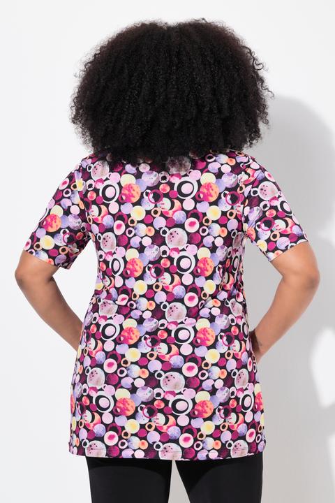 Actual product image Ulla Popken Bubble Print Matte Jersey Round Notch Neck Tunic (58)