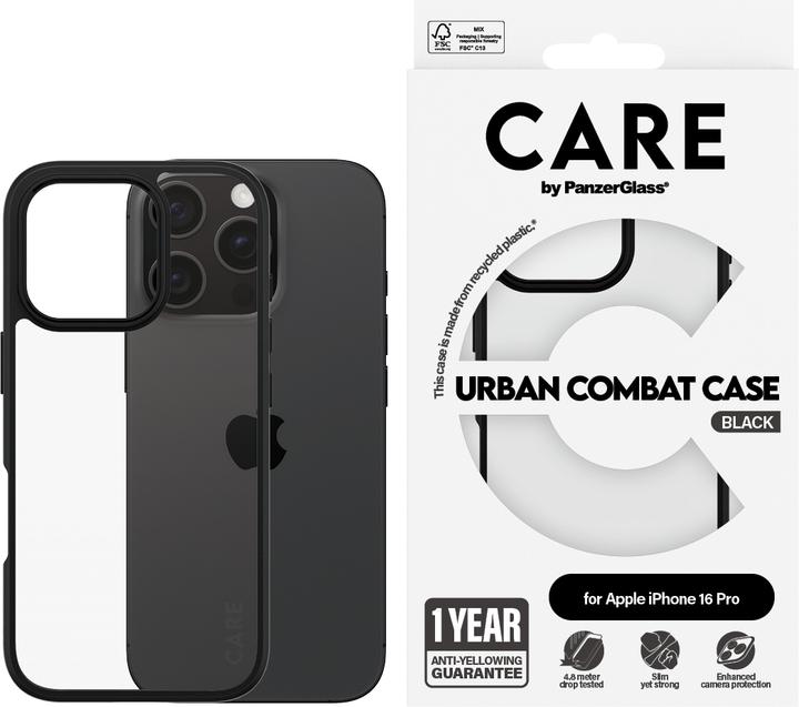 Actual product image PanzerGlass CARE Flagship Case Urban Combat Black Frame iPhone '24 6.3" Pro (Apple iPhone 16 Pro)