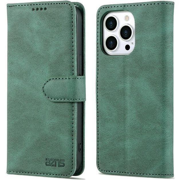 MU Classic Retro Leder Bookcover Hülle (Apple iPhone 13 Pro), Smartphone Hülle, Grün