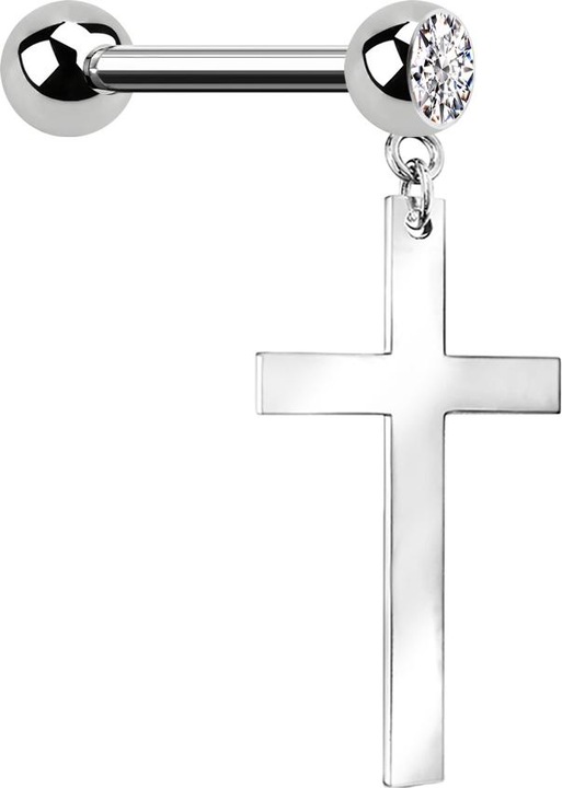Produktbild Star Piercing Micro Barbell silber mit Anhänger Kreuz (ohne Messing, Chirurgenstahl 316L)