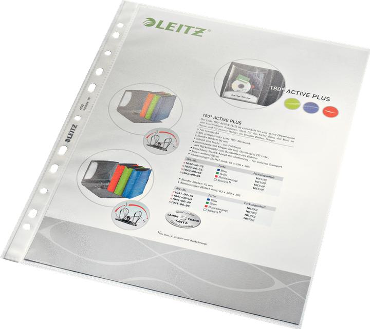 Produktbild Leitz Prospekthülle Standard, A4, PP, genarbt, 0,09 mm oben offen, dokumentenecht, Lochung: Euroloch (A4, 100 x)