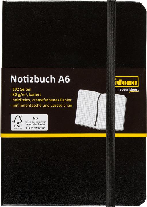 Idena Notizbuch A6 kariert schwarz FSC-Mix