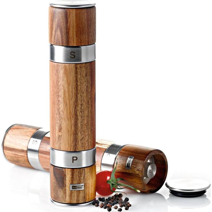 Produktbild AdHoc MP90 Doppelmühle DUOMILL, für Pfeffer und Salz, Keramik Mahlwerke, Edelstahl/Holz (Pfeffer, Salz)