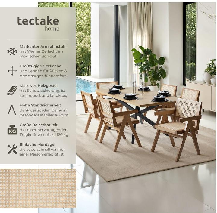 Produktbild tectake Esszimmerstuhl Lissy mit Wiener Geflecht, Belastbarkeit 120 kg