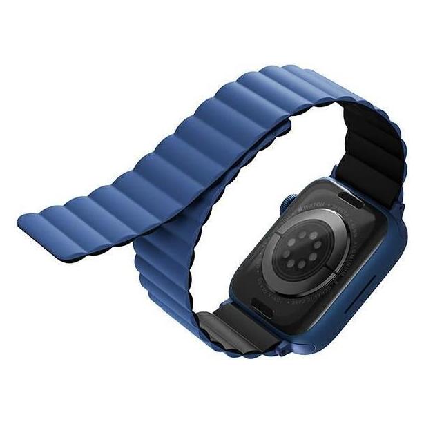 Uniq Pasek Revix Apple Watch Series 1/2/3/4/5/6/7/8/Se/SE2/Ultra 42/44/45/49mm. Reversible Magnetic (Silikon), Uhrenarmband, Blau, Schwarz