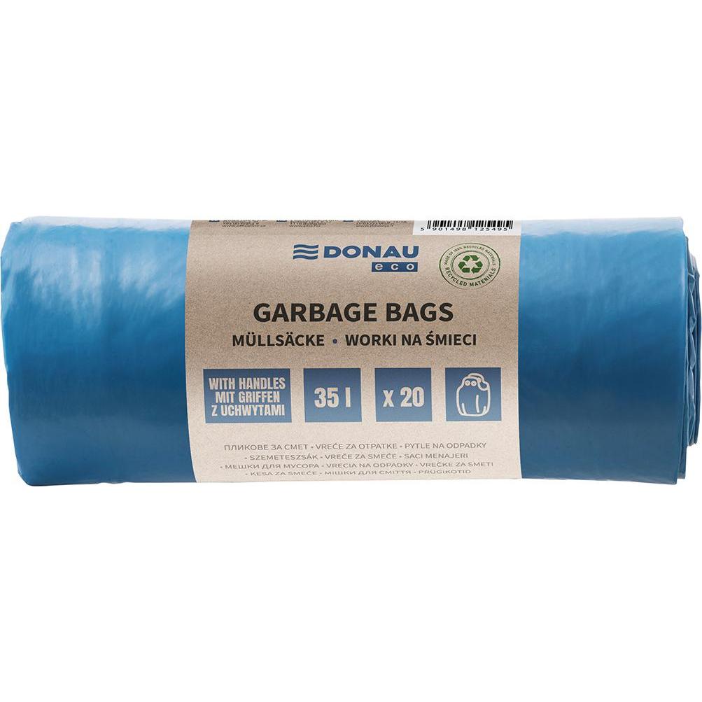 Donau Mllscke ECO, mit Henkel Knotties, 35l, 20 Stck, blau, Abfallsack, Blau