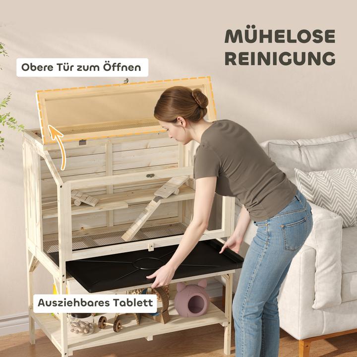 Image du produit PawHut Hamsterkäfig Tannenholz, Kunststoff Naturholz