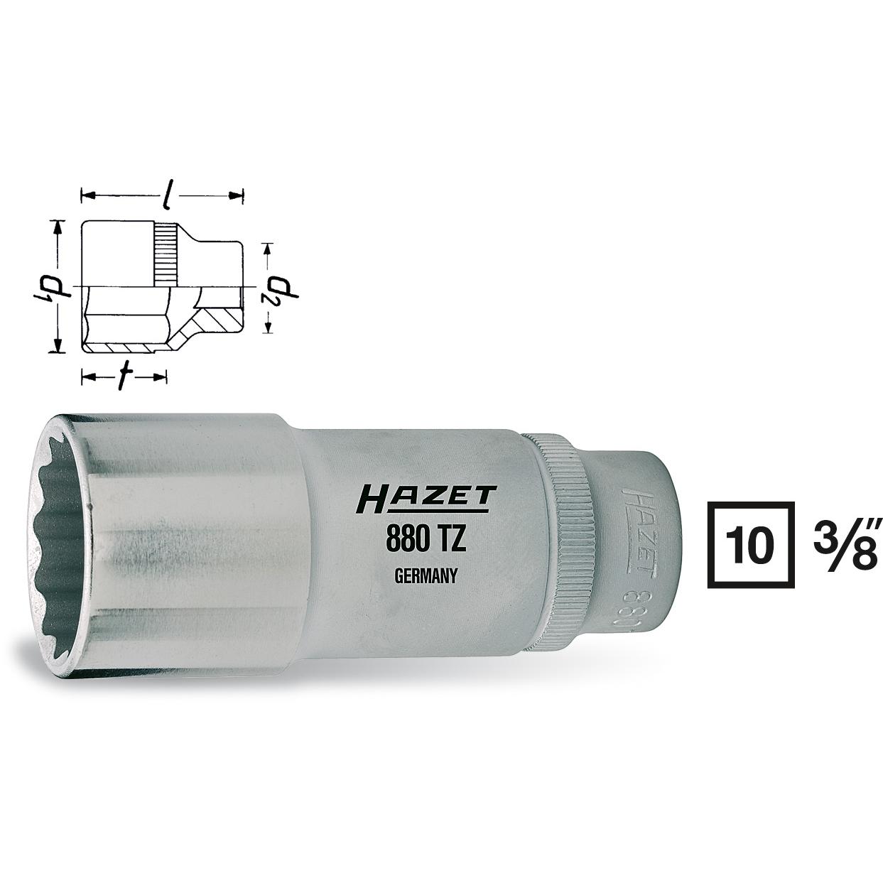 Thumbnail - HAZET, Steckschlüssel + Stecknuss, Steckschlüsseleinsatz ∙ Doppelsechskant 880TZ-13 ∙ Vierkant10 mm (3/8 Zoll) ∙ Aussen ...