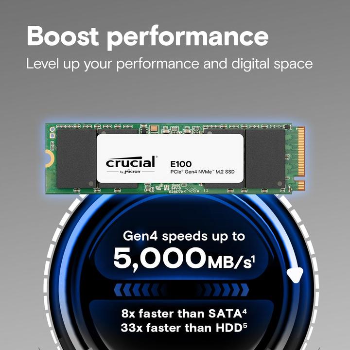 Produktbild Crucial E100 Gen4 2280 2TB NVMe PCIe M.2 SSD (2000 GB, M.2 2280)