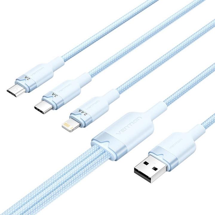 Actual product image Vention USB 2.0 A to 3in1 3A cable CTPLG 1.5M (blue) (1.50 m, USB 2.0, 60 W)