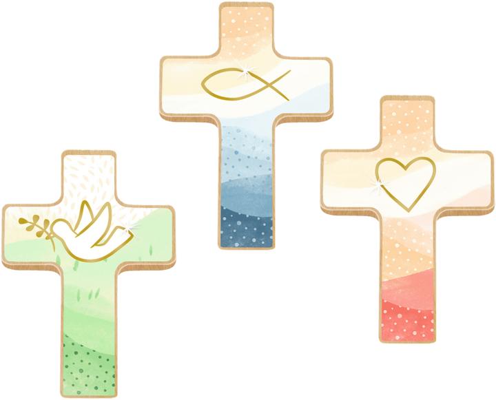 Actual product image Holzkreuz - Du bist geborgen in Gottes Hand - Kleine Hand-Holzkreuze auf Mini-Büchlein (German, 2019)