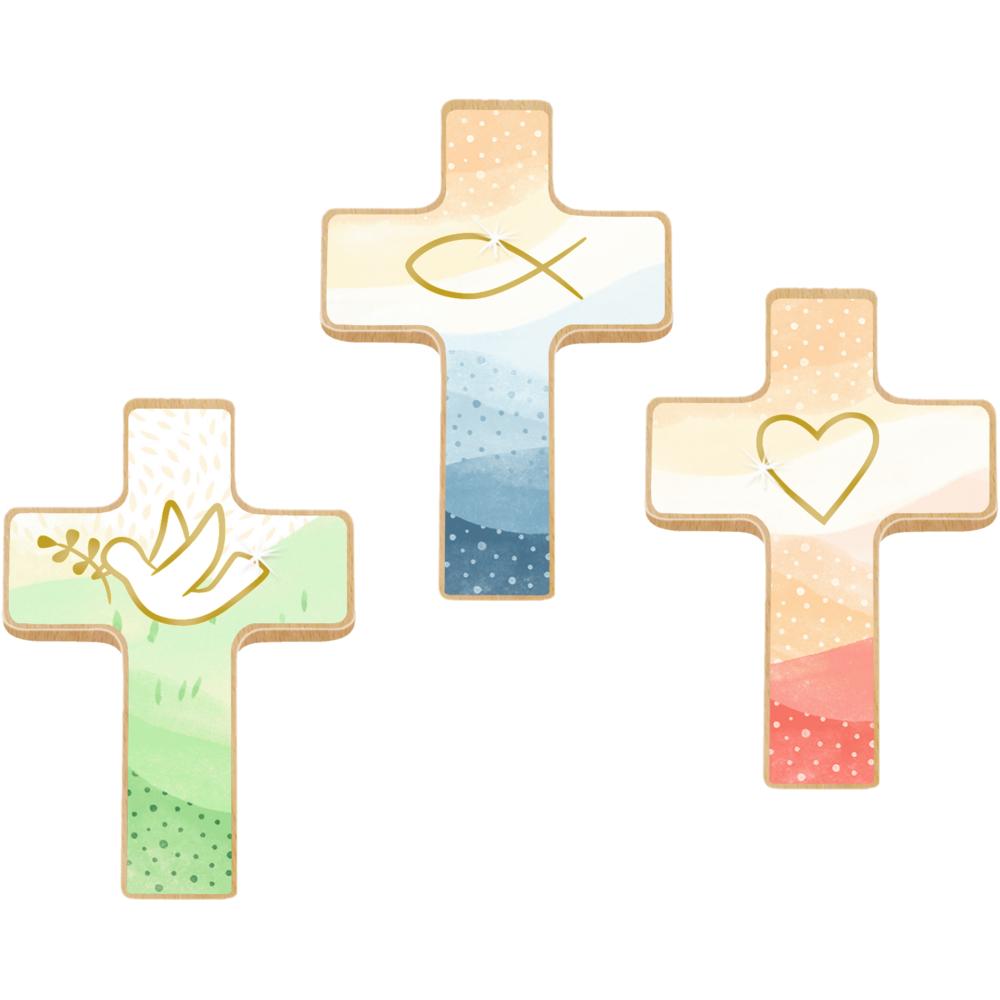 Holzkreuz - Du bist geborgen in Gottes Hand - Kleine Hand-Holzkreuze auf Mini-Büchlein, Kinderbücher