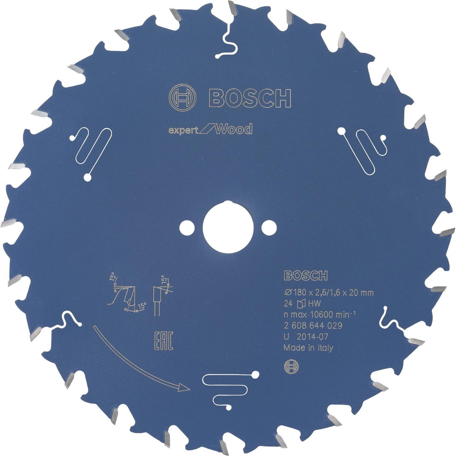 Bosch Professional Zubehör, Sägeblatt, Kreissägeblatt Expert for Wood, 180 x 20 x 2,6 mm, 24