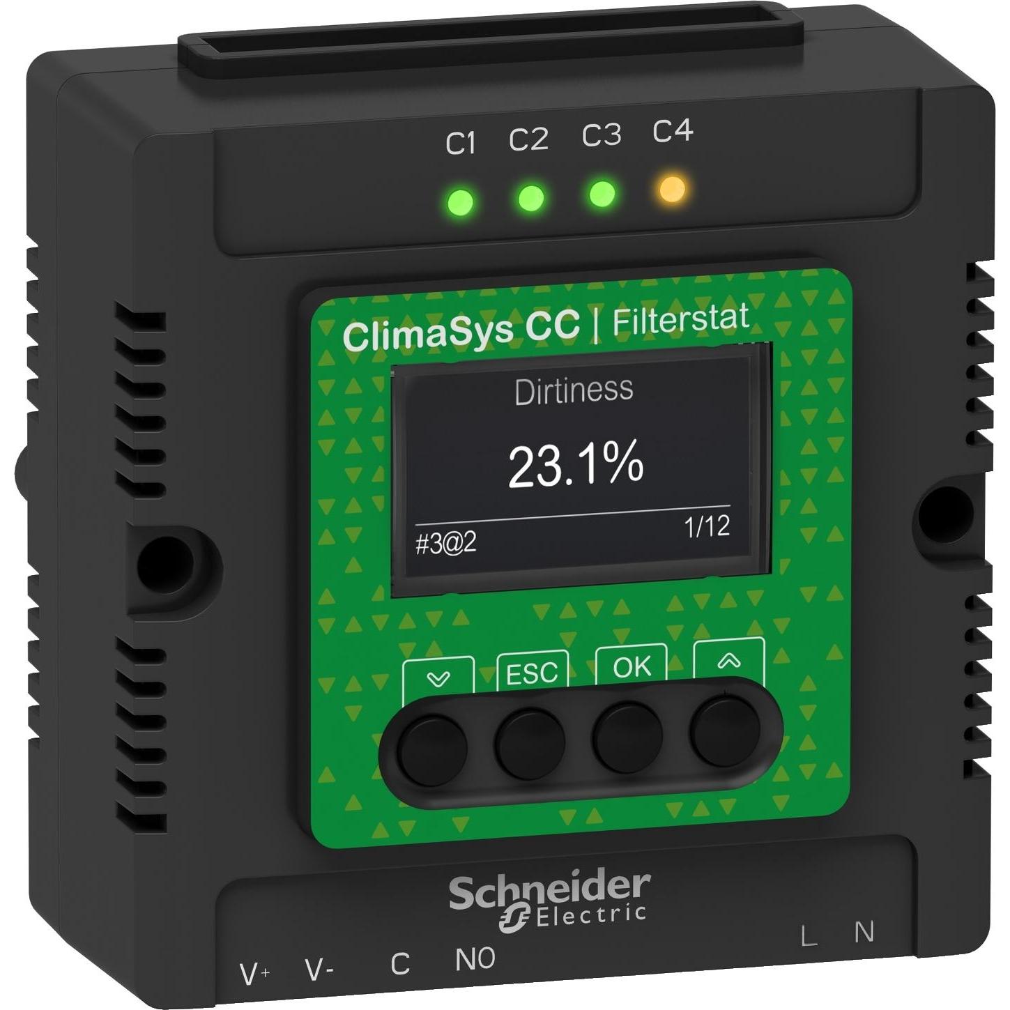 Schneider Electric ClimaSys Smart Ventilation - FilterstatController DC 30V, Thermostat, Schwarz