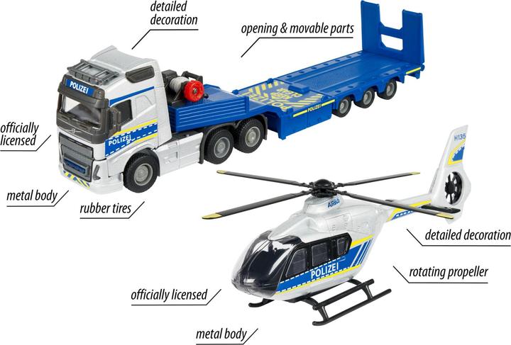 Actual product image Majorette Volvo Truck + Airbus Police Helicopter