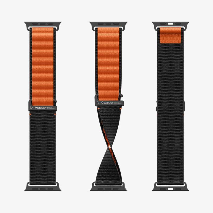 Produktbild Spigen WBF1 Armband für Apple Watch 44 / 45 / 46 / 49 mm - Schwarz und Orange (44 mm, 45 mm, 46 mm, 49 mm, Nylon)