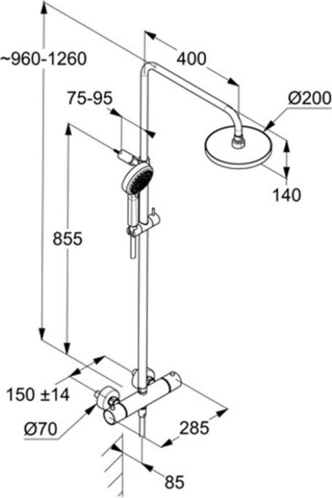 Actual product image Kludi DIVE Thermostat Dual Shower System, montage mural, nettoyage rapide du calcaire, 6807939-00