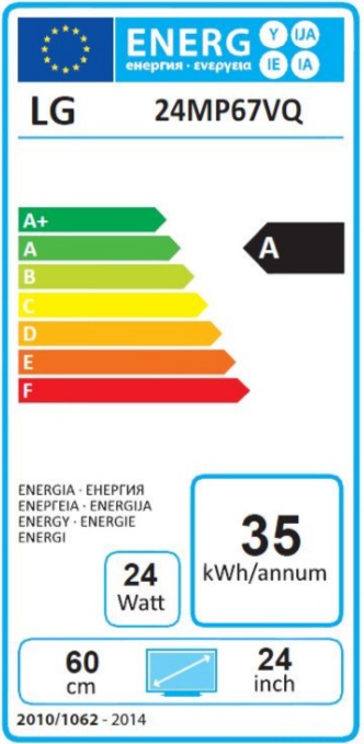 Energy Label LG 'TFT 24" 24MP67VQ-P' (1920 x 1080 pixels, 23.80")