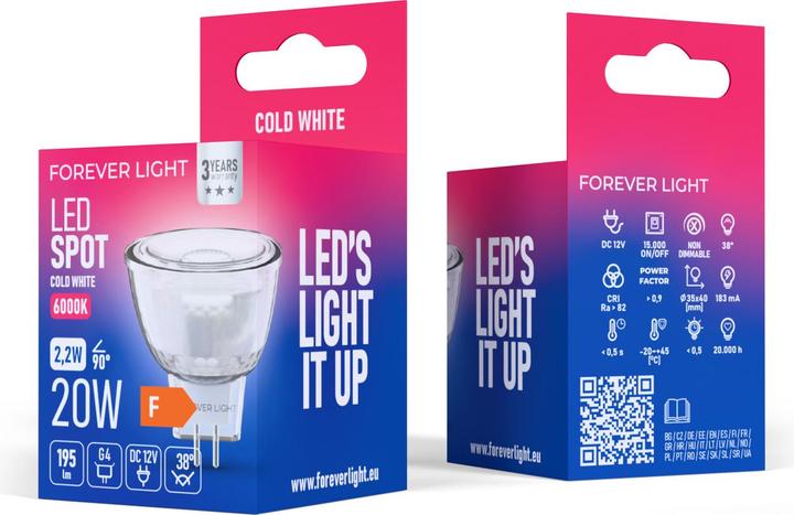 Actual product image Forever Light LED Bulb G4 MR11 38° 2.2W 195lm 6000K 12V glass class F (G4, 195 lm, 1x)