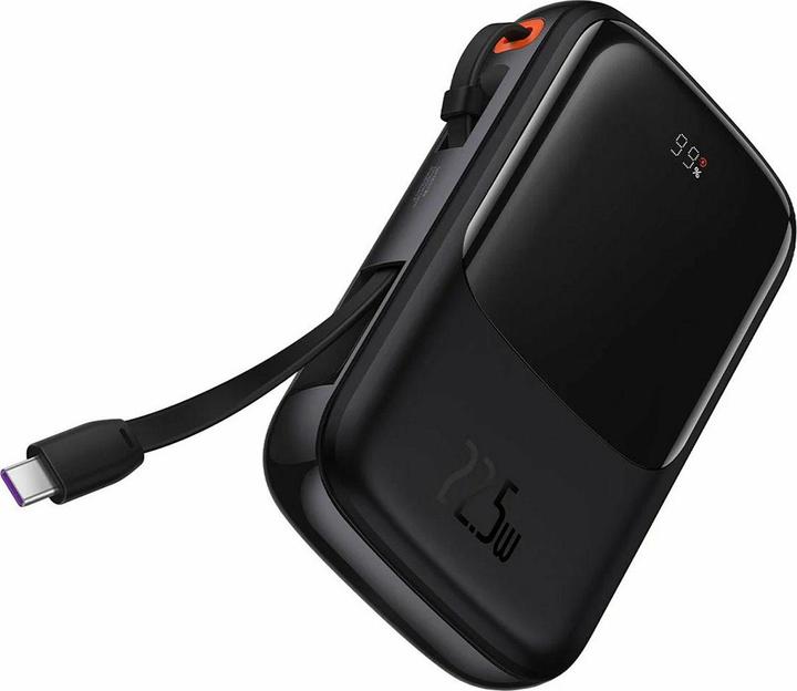 Produktbild Baseus Qpow Pro+ 10000 mAh 22,5 W Powerbank mit integriertem USB-C-Kabel und Display – Schwarz (10000 mAh, 22.50 W, 37 Wh)