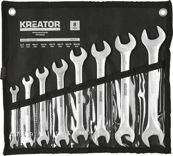 Produktbild Kreator Schraubenschlüsselsatz 6-22mm Doppelmaulschlüssel - 8 St. (19 mm, 6 mm, 12 mm, 14 mm, 22 mm, 16 mm, 10  mm, 21 mm, 18 mm, 7 mm, 17 mm, 11 mm, 15 mm, 8 mm, 9 mm, 13 mm, 20 mm)