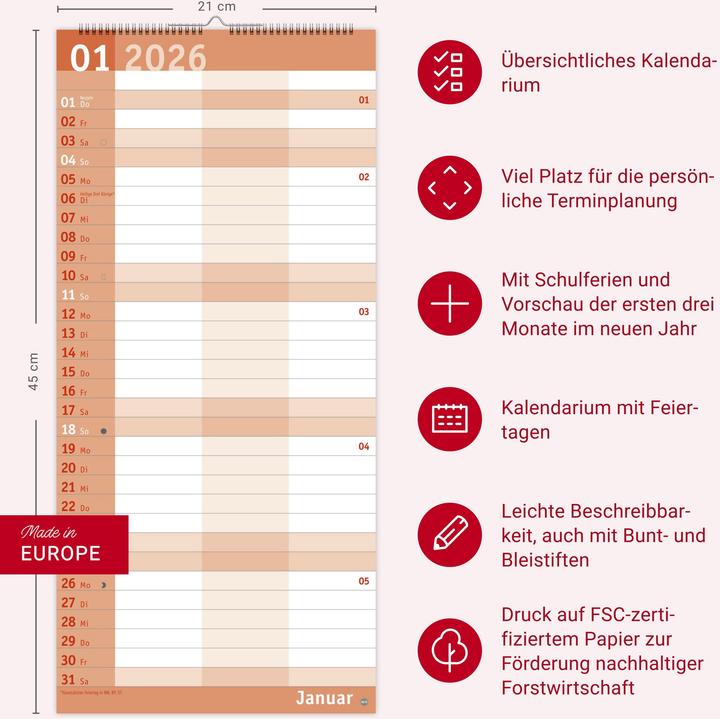 Produktbild Basic Planer für zwei 2026 (21 x 45 cm, Harter Einband, Deutsch)