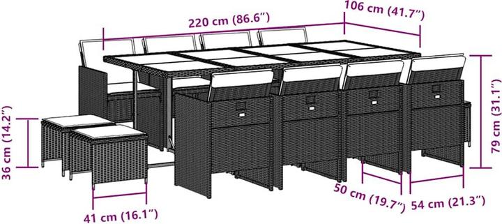 Produktbild vidaXL Garten Essgruppe (220 x 106 x 73 cm)