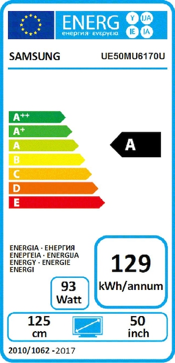 Energie-Label Samsung Ue50mu6170 (50", LCD, 4K, 2017)