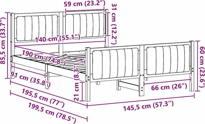 Image du produit vidaXL Plattformbettgestell (140 x 190 cm)