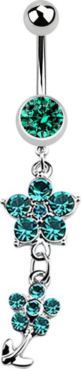 Immagine prodotto Star Piercing Banana in argento con ciondolo a due fiori di cristallo turchese (senza ottone, Acciaio chirurgico 316L)