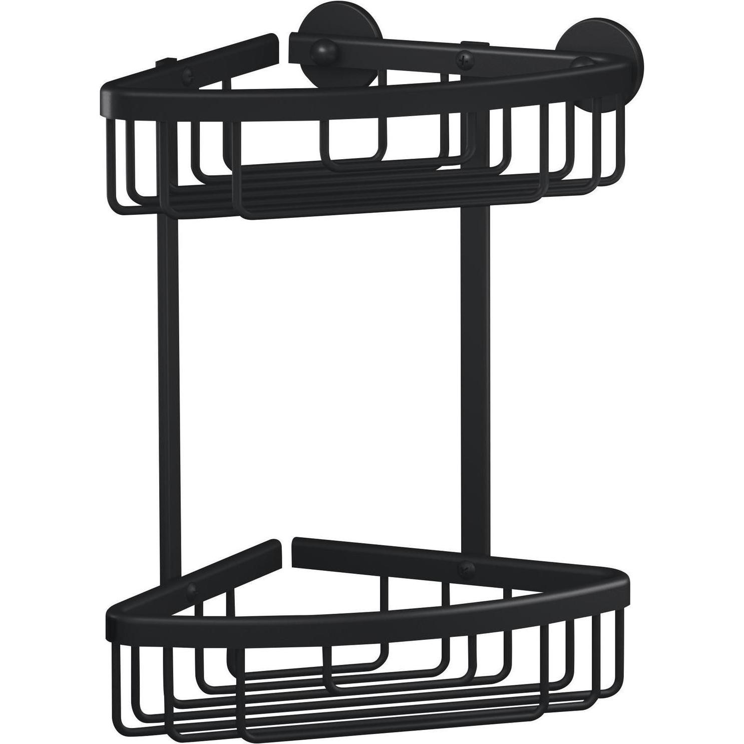 tesa, Duschablage, ALUXX BLACK Eck-Duschkorb inkl. Klebelösung ohne Bohren (17.5 x 17.5 x 34.5 cm)